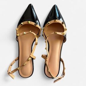 Studded Black and Tan Women's Shoes